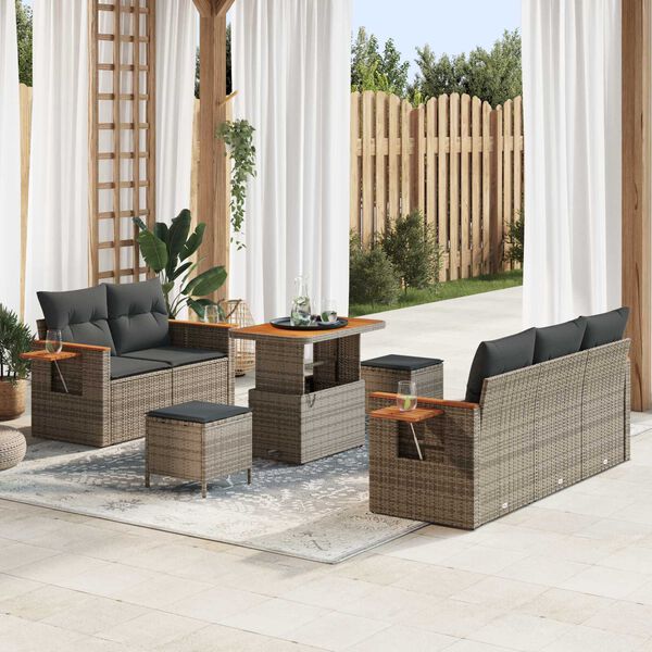 vidaXL Ensemble de canap&eacute; de jardin avec coussin 8 pcs Gris