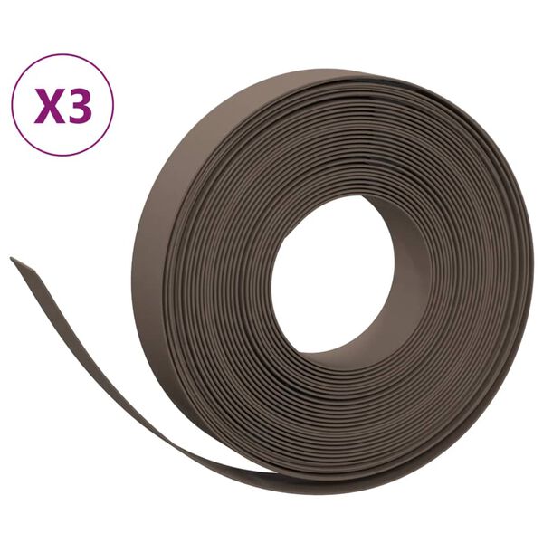 vidaXL Bordures de jardin 3 pcs marron 10 m 10 cm poly&eacute;thyl&egrave;ne