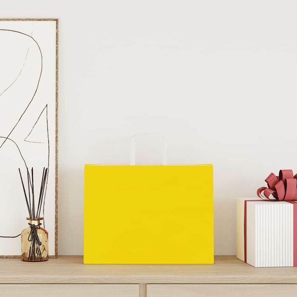 vidaXL Sacs en papier 50 pcs avec poign&eacute;es jaune 32x17x25 cm