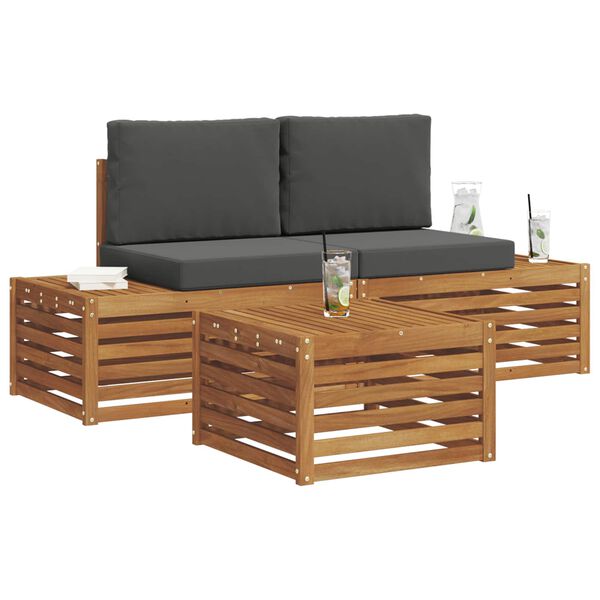 vidaXL Ensemble de canap&eacute;s d'ext&eacute;rieur 3 Pi&egrave;ce Naturel et Anthracite