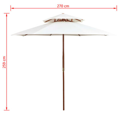 vidaXL Parasol à deux étages avec poteau en bois blanc crème