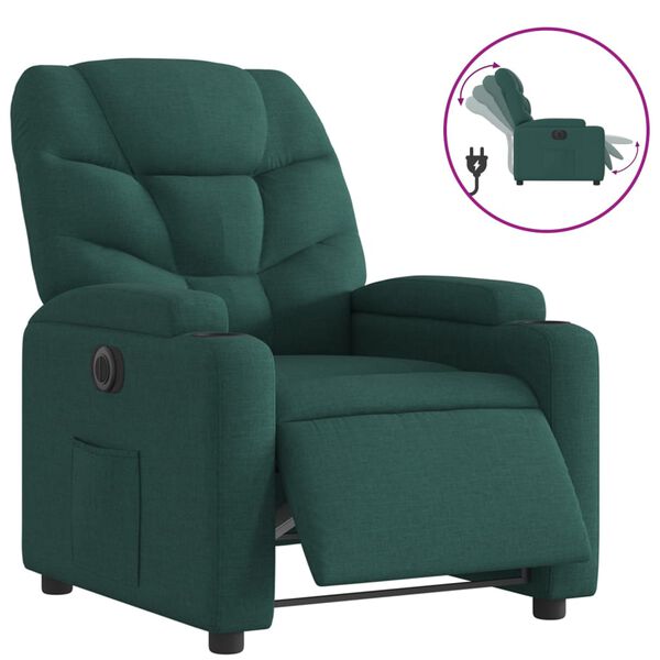 vidaXL Fauteuil inclinable &eacute;lectrique Vert fonc&eacute; Tissu