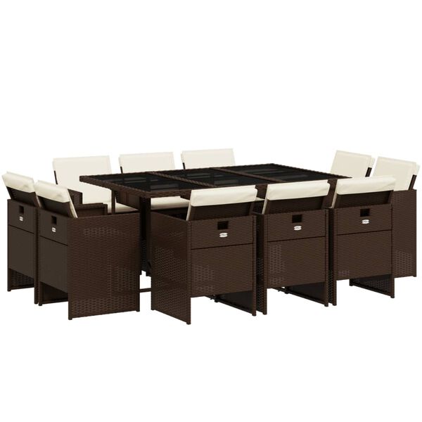 vidaXL Ensemble &agrave; manger de jardin et coussins 11 pcs marron rotin