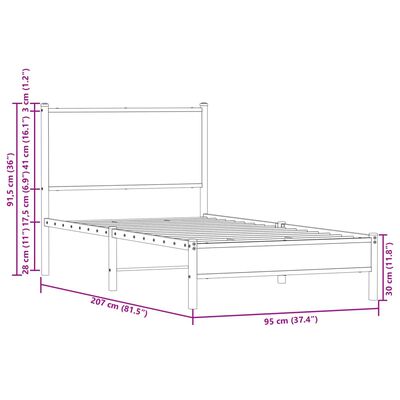 vidaXL Cadre de lit en métal sans matelas chêne fumé 90x200 cm