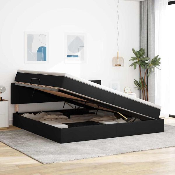vidaXL Lit avec rangement et LED avec matelas Noir 200 x 200 cm tissu