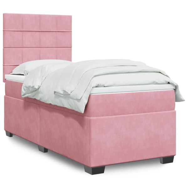 vidaXL Sommier à lattes de lit avec matelas Rose 100x200 cm Velours