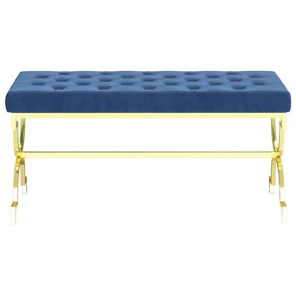 vidaXL Banc 99 cm Bleu Velours et acier inoxydable