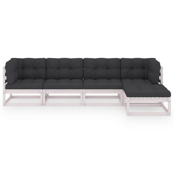 vidaXL Salon de jardin 5 pcs avec coussins Bois de pin massif