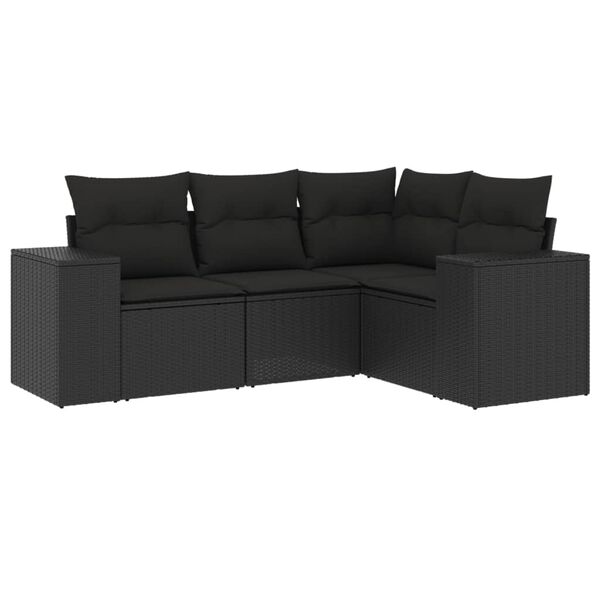 vidaXL Salon de jardin 4 pcs avec coussins noir r&eacute;sine tress&eacute;e