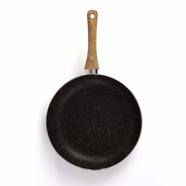 Livoo Ensemble de 3 po&ecirc;les &agrave; frire Aspect pierre et bois Aluminium