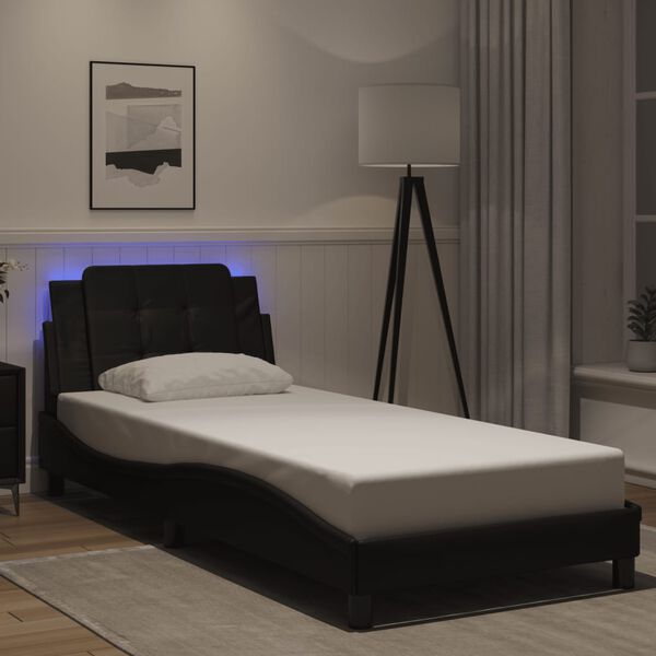 vidaXL Cadre de lit avec LED sans matelas Zadar noir 90x190 cm