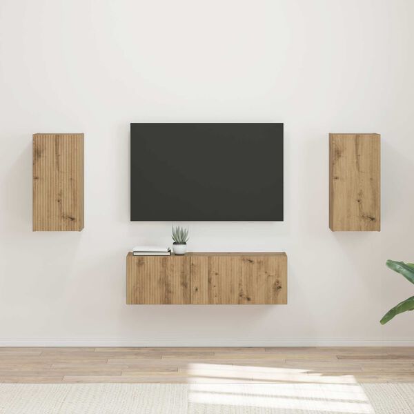 vidaXL Ensemble de meuble TV mural Montage mural 4 pcs Ch&ecirc;ne artisanal
