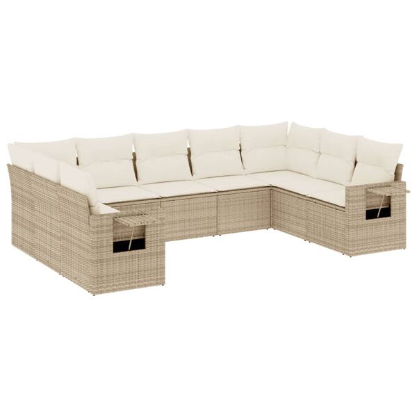 vidaXL Salon de jardin avec coussins 9 pcs beige r&eacute;sine tress&eacute;e