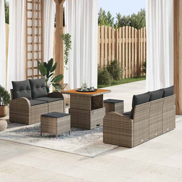 vidaXL Ensemble de canapé de jardin avec coussin 8 pcs Gris polyrotin