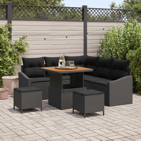 vidaXL Ensemble de canap&eacute; de jardin avec coussin 8 pcs Noir polyrotin