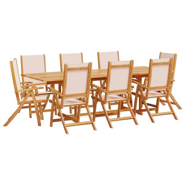 vidaXL Ensemble &agrave; manger de jardin 9pcs bois d'acacia solide textil&egrave;ne