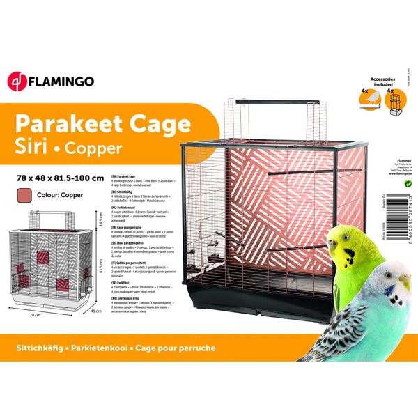 FLAMINGO Cage &agrave; perruches Siri 78x48x81,5-100 cm Cuivre
