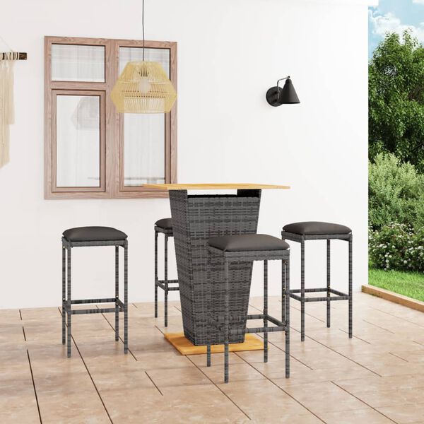 vidaXL Ensemble de bar de jardin 5 pcs et coussins R&eacute;sine tress&eacute;e Gris
