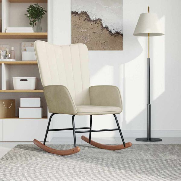 vidaXL Chaise &agrave; bascule Blanc cr&egrave;me Velours