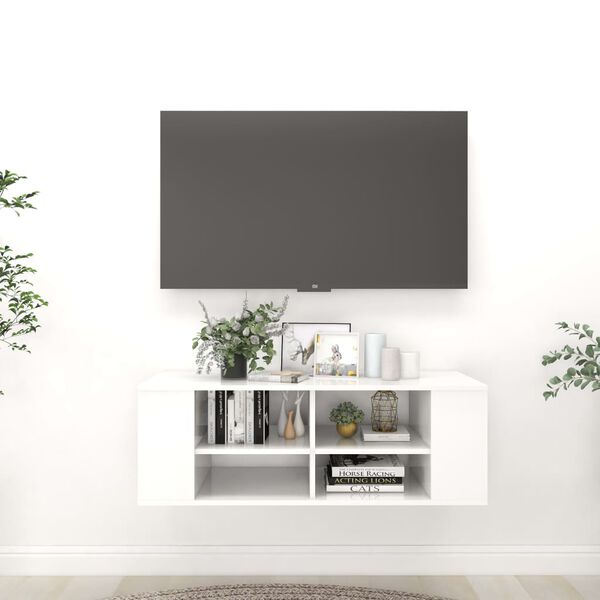 vidaXL Meuble TV mural Blanc brillant 102x35x35 cm Bois d&rsquo;ing&eacute;nierie