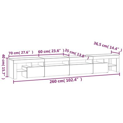 vidaXL Meuble TV avec lumières LED Noir 260x36,5x40 cm