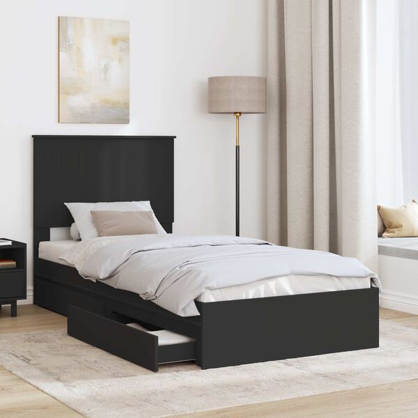 vidaXL Lit de Rangement avec tiroir Noir 90 x 190 cm Bois d'ing&eacute;nierie