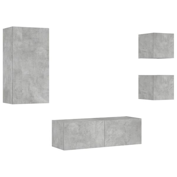 vidaXL Meuble TV muraux 4 pcs avec lumi&egrave;res LED gris b&eacute;ton