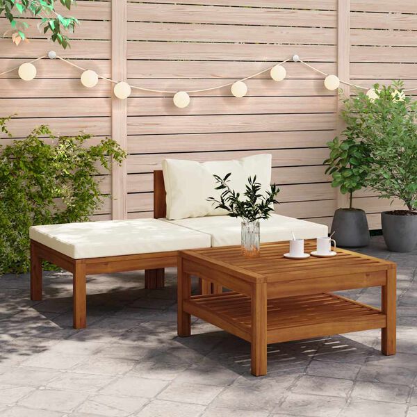 vidaXL Salon de jardin 3 pcs avec coussins blanc crème Bois d'acacia