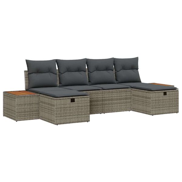 vidaXL Ensemble de canap&eacute; de jardin avec coussin 6 pcs Gris polyrotin