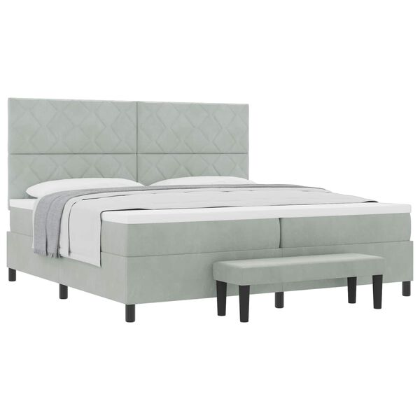 vidaXL Lit &agrave; ressorts avec matelas Gris clair 200 x 200 cm Velours