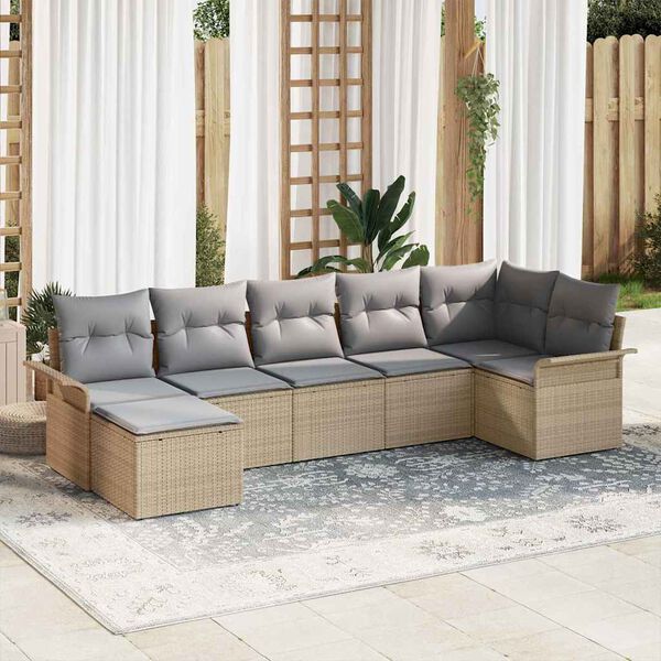 vidaXL Ensemble de canap&eacute; de jardin avec coussin 7 pcs Beige polyrotin