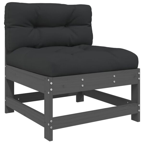 vidaXL Salon de jardin 6 pcs avec coussins gris bois massif