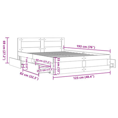 vidaXL Cadre de lit et tête de lit sans matelas chêne marron 120x190cm