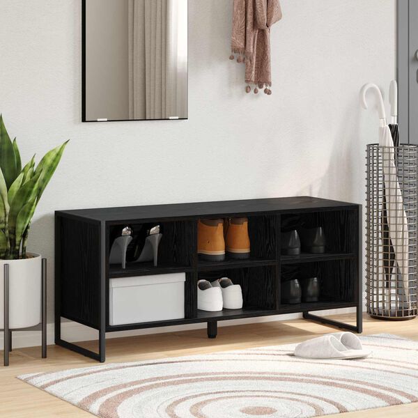 vidaXL Cabinet &agrave; chaussures avec stockage Ch&ecirc;ne noir 60 x 35 x 44 cm