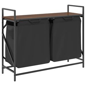 vidaXL Panier &agrave; linge &agrave; 2 compartiments avec &eacute;tag&egrave;re ch&ecirc;ne brun