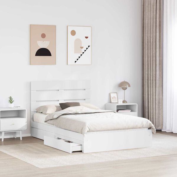 vidaXL Lit de Rangement Blanc 135 x 190 cm Bois d'ing&eacute;nierie