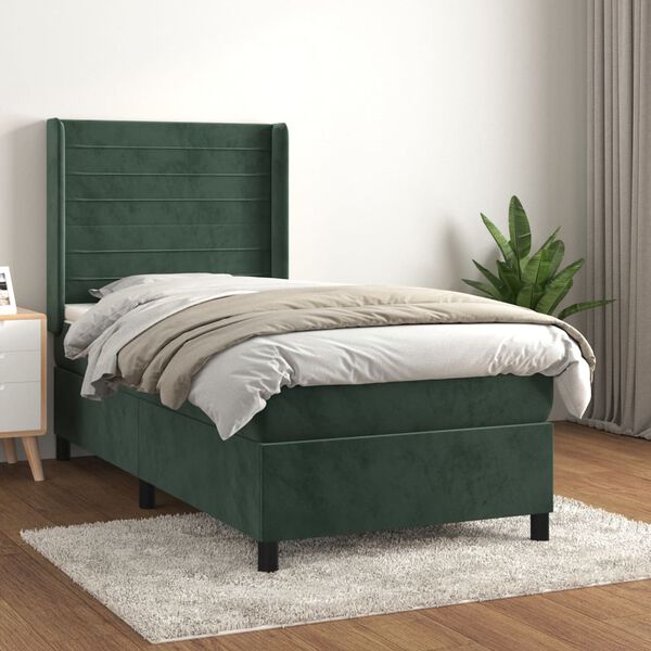 vidaXL Sommier &agrave; lattes de lit avec matelas Vert fonc&eacute; 100x200 cm