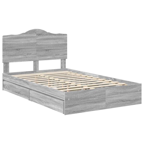 vidaXL Lit de Rangement Gris Sonoma 135 x 190 cm Bois d'ing&eacute;nierie