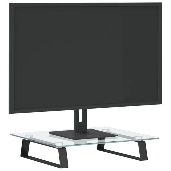 vidaXL Support de moniteur noir 40x35x8 cm verre tremp&eacute; et m&eacute;tal