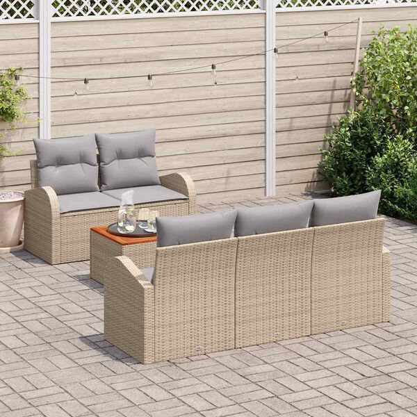 vidaXL Ensemble de canap&eacute; de jardin avec coussin 6 pcs Beige polyrotin