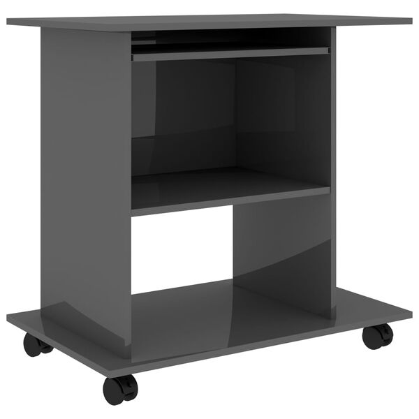 vidaXL Bureau d'ordinateur Gris brillant 80x50x75 cm Agglom&eacute;r&eacute;