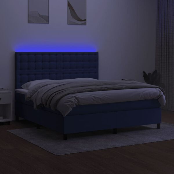 vidaXL Sommier &agrave; lattes de lit et matelas et LED Bleu 160x200 cm Tissu