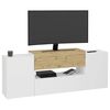 FMD Meuble TV/Hi-Fi 182x33x70,2 cm Blanc et ch&ecirc;ne artisanal