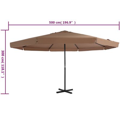 vidaXL Parasol d'extérieur avec poteau en aluminium 500 cm Taupe