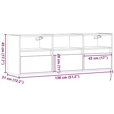 vidaXL Meuble TV mural avec lumières LED noir 130x31x45 cm