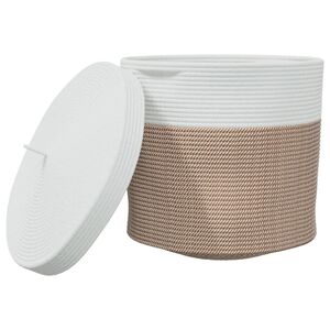 vidaXL Panier de rangement et couvercle marron et blanc &Oslash;40x35cm coton