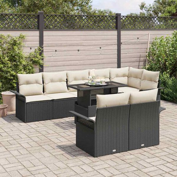 vidaXL Ensemble de canap&eacute; de jardin avec coussin 9 pcs Noir Poly rotin