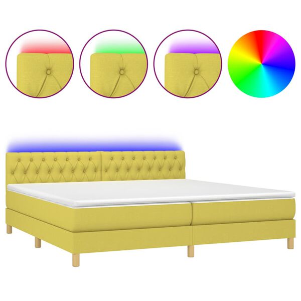 vidaXL Sommier &agrave; lattes de lit et matelas et LED Vert 200x200 cm Tissu