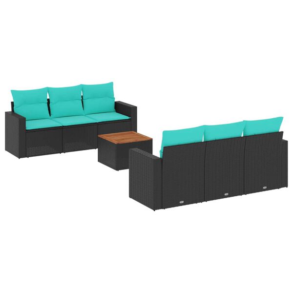 vidaXL Salon de jardin 7 pcs avec coussins noir r&eacute;sine tress&eacute;e