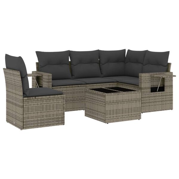 vidaXL Salon de jardin 6 pcs avec coussins gris r&eacute;sine tress&eacute;e